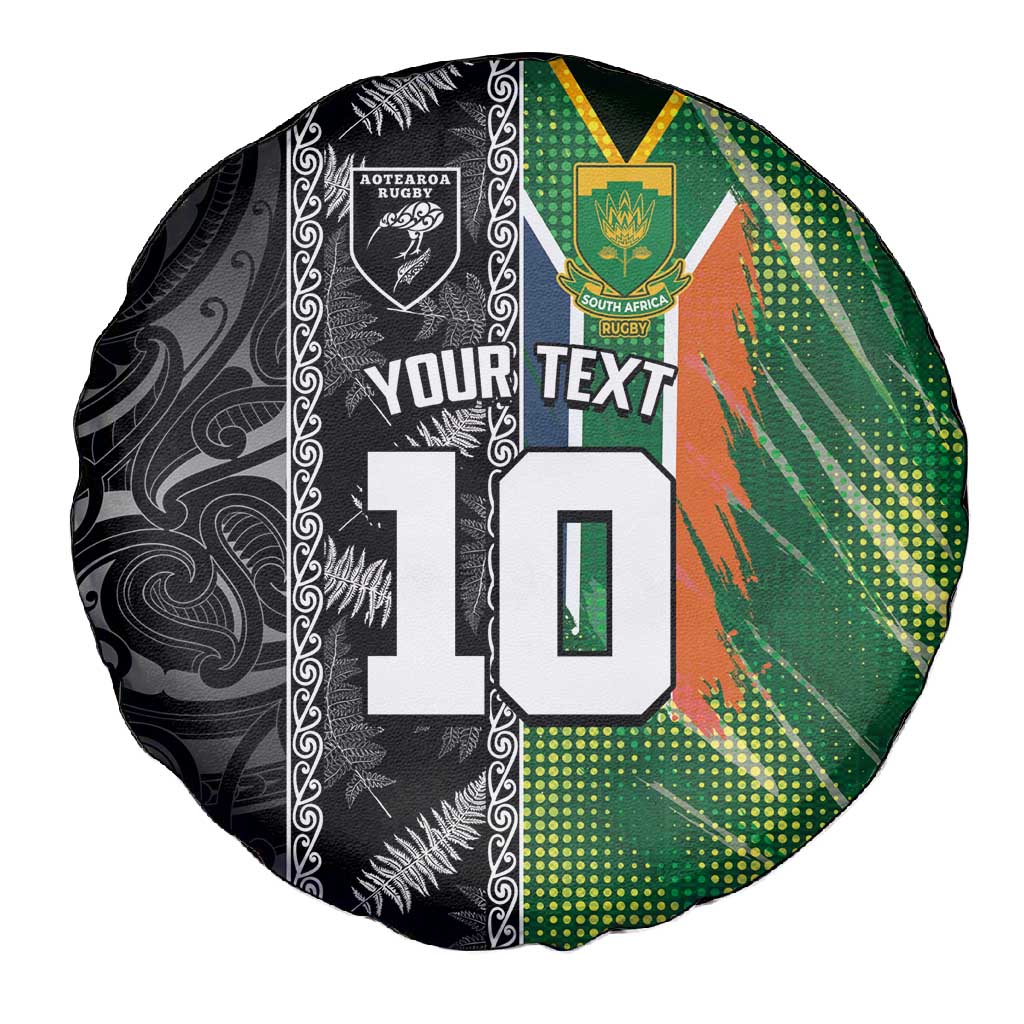 Custom Aotearoa South Africa Rugby Freedom Cup Spare Tire Cover Maori Silver Fern Art and Sporty Flag SA - African Pride
