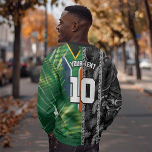 Custom Aotearoa South Africa Rugby Freedom Cup Sweatshirt Maori Silver Fern Art and Sporty Flag SA - African Pride