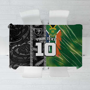 Custom Aotearoa South Africa Rugby Freedom Cup Tablecloth Maori Silver Fern Art and Sporty Flag SA - African Pride
