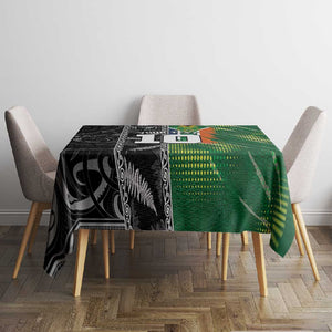 Custom Aotearoa South Africa Rugby Freedom Cup Tablecloth Maori Silver Fern Art and Sporty Flag SA - African Pride