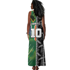 Custom Aotearoa South Africa Rugby Freedom Cup Tank Maxi Dress Maori Silver Fern Art and Sporty Flag SA - African Pride