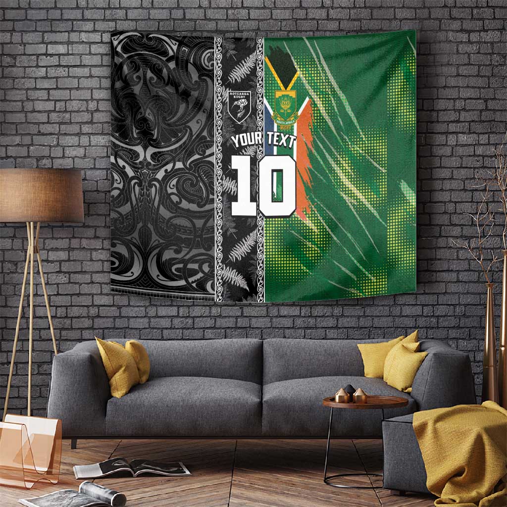 Custom Aotearoa South Africa Rugby Freedom Cup Tapestry Maori Silver Fern Art and Sporty Flag SA - African Pride