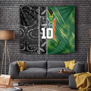Custom Aotearoa South Africa Rugby Freedom Cup Tapestry Maori Silver Fern Art and Sporty Flag SA - African Pride
