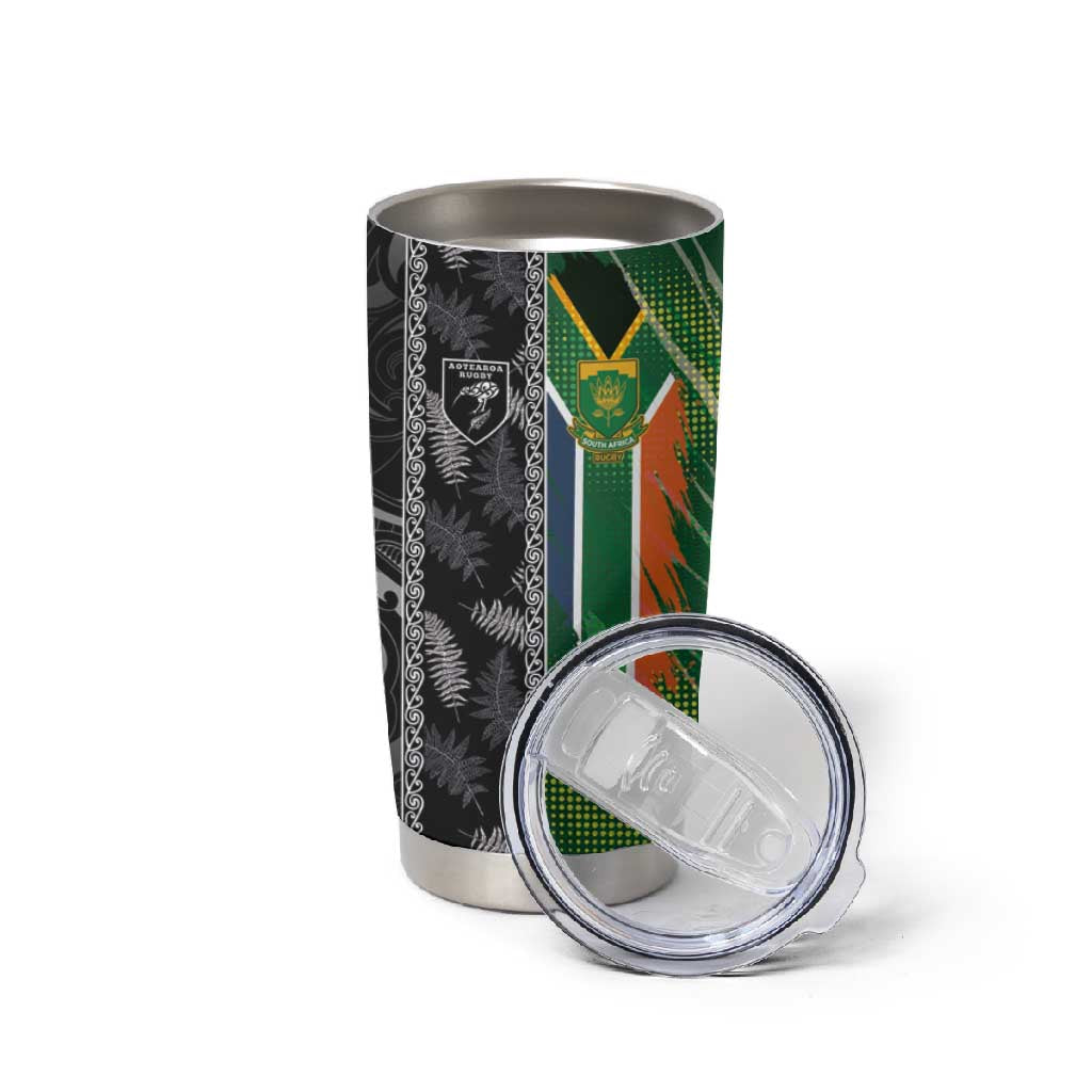 Custom Aotearoa South Africa Rugby Freedom Cup Tumbler Cup Maori Silver Fern Art and Sporty Flag SA - African Pride