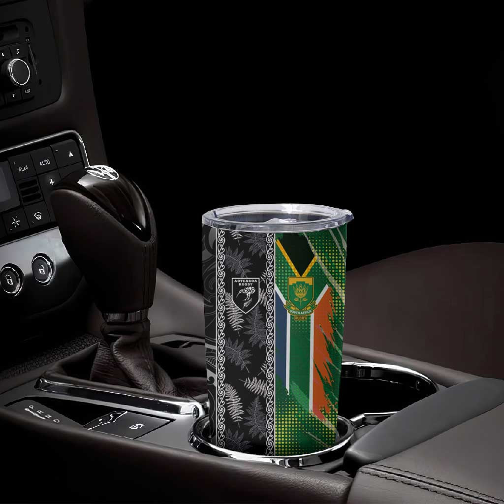 Custom Aotearoa South Africa Rugby Freedom Cup Tumbler Cup Maori Silver Fern Art and Sporty Flag SA - African Pride