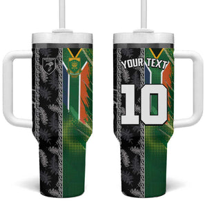 Custom Aotearoa South Africa Rugby Freedom Cup Tumbler With Handle Maori Silver Fern Art and Sporty Flag SA - African Pride