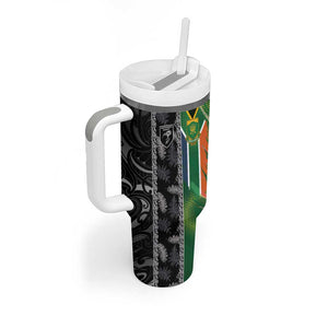 Custom Aotearoa South Africa Rugby Freedom Cup Tumbler With Handle Maori Silver Fern Art and Sporty Flag SA - African Pride