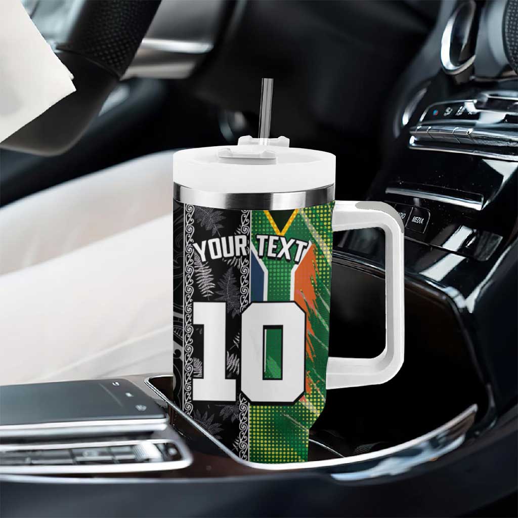 Custom Aotearoa South Africa Rugby Freedom Cup Tumbler With Handle Maori Silver Fern Art and Sporty Flag SA - African Pride