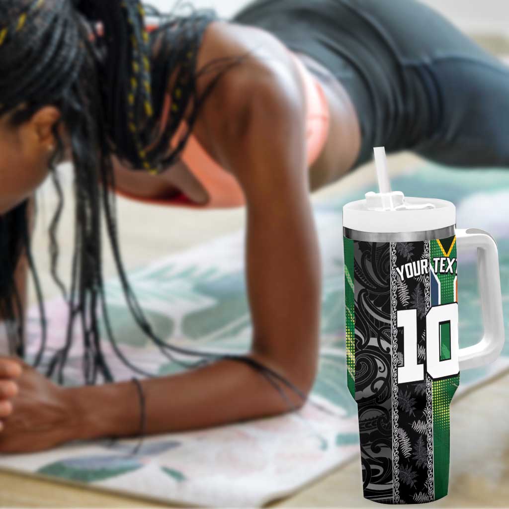 Custom Aotearoa South Africa Rugby Freedom Cup Tumbler With Handle Maori Silver Fern Art and Sporty Flag SA - African Pride