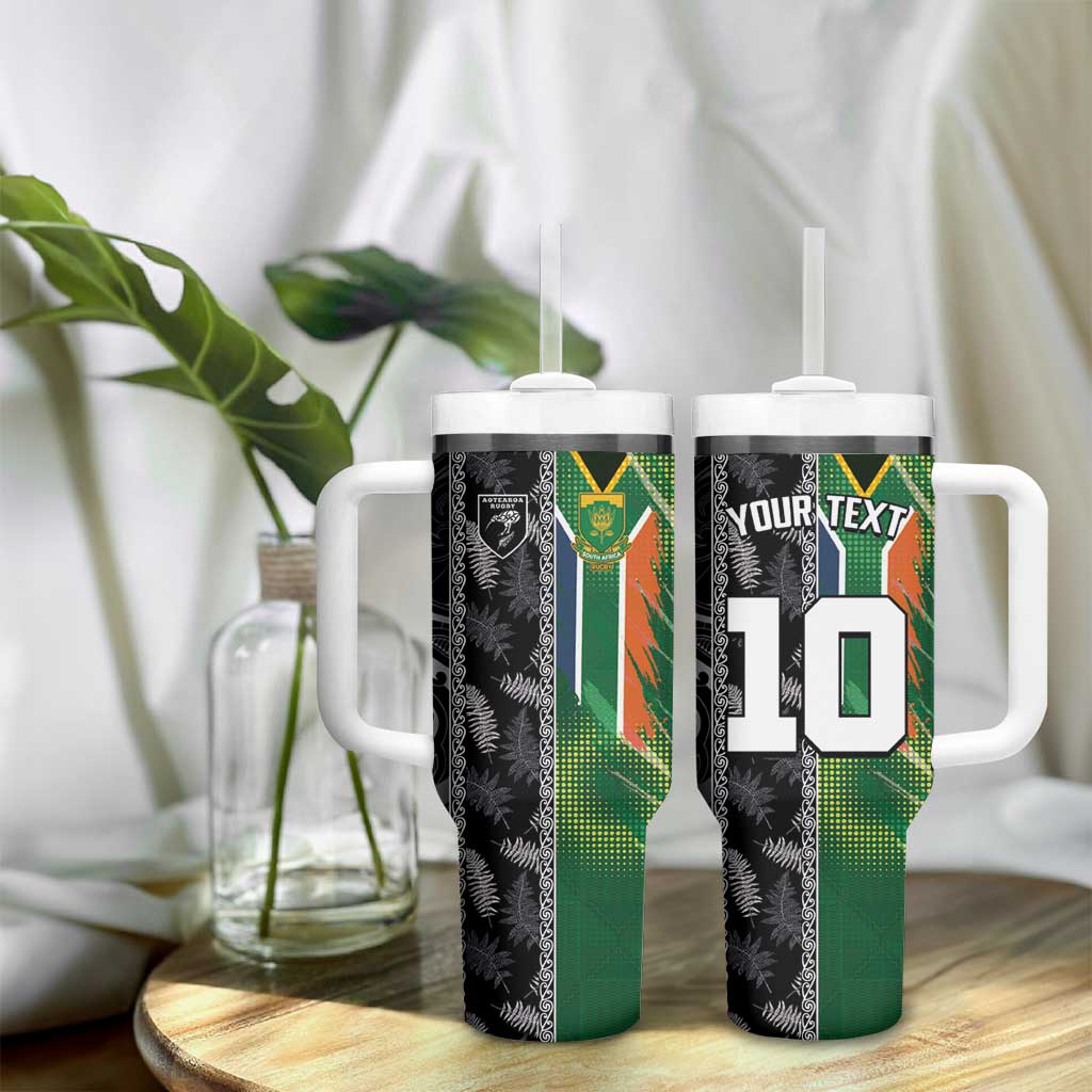 Custom Aotearoa South Africa Rugby Freedom Cup Tumbler With Handle Maori Silver Fern Art and Sporty Flag SA - African Pride
