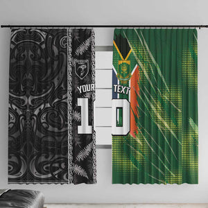 Custom Aotearoa South Africa Rugby Freedom Cup Window Curtain Maori Silver Fern Art and Sporty Flag SA - African Pride
