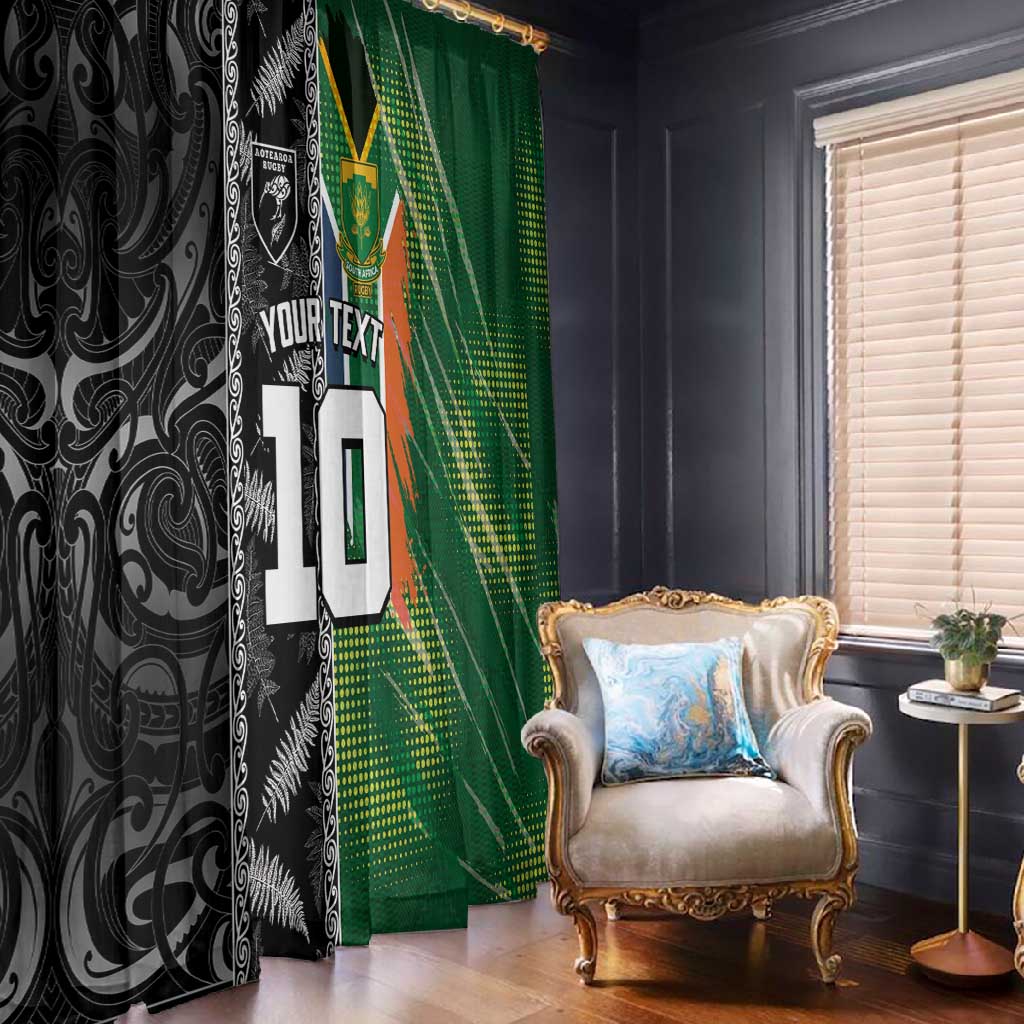 Custom Aotearoa South Africa Rugby Freedom Cup Window Curtain Maori Silver Fern Art and Sporty Flag SA - African Pride