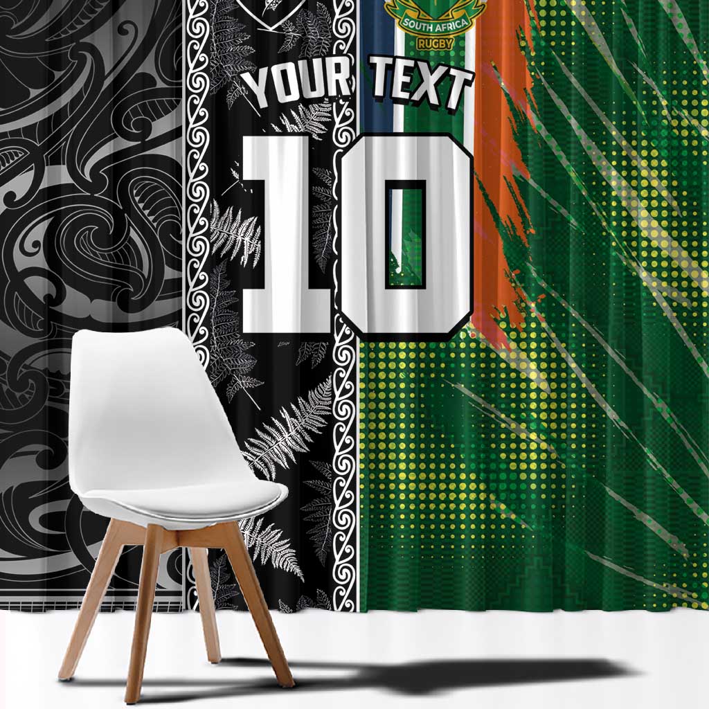 Custom Aotearoa South Africa Rugby Freedom Cup Window Curtain Maori Silver Fern Art and Sporty Flag SA - African Pride