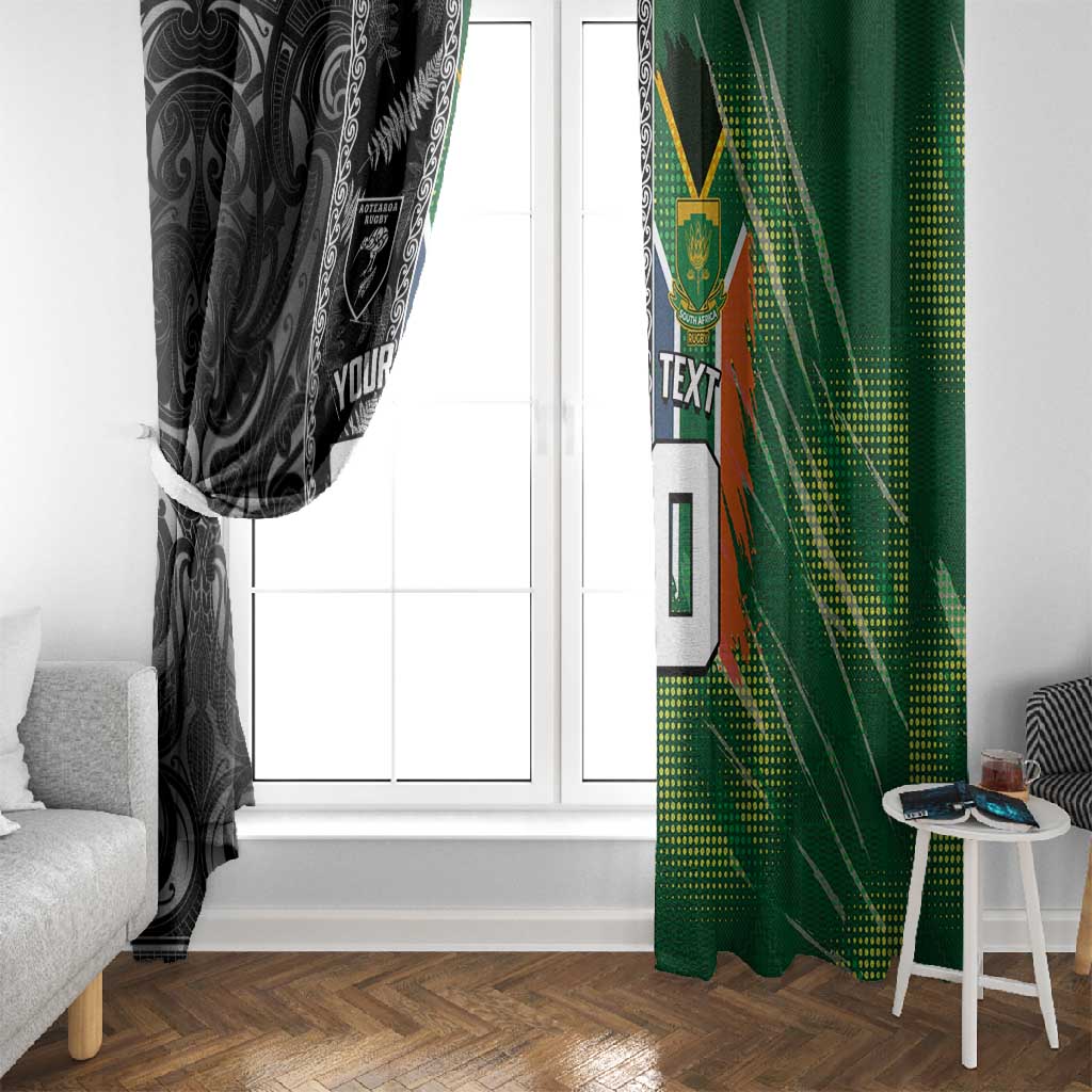Custom Aotearoa South Africa Rugby Freedom Cup Window Curtain Maori Silver Fern Art and Sporty Flag SA - African Pride