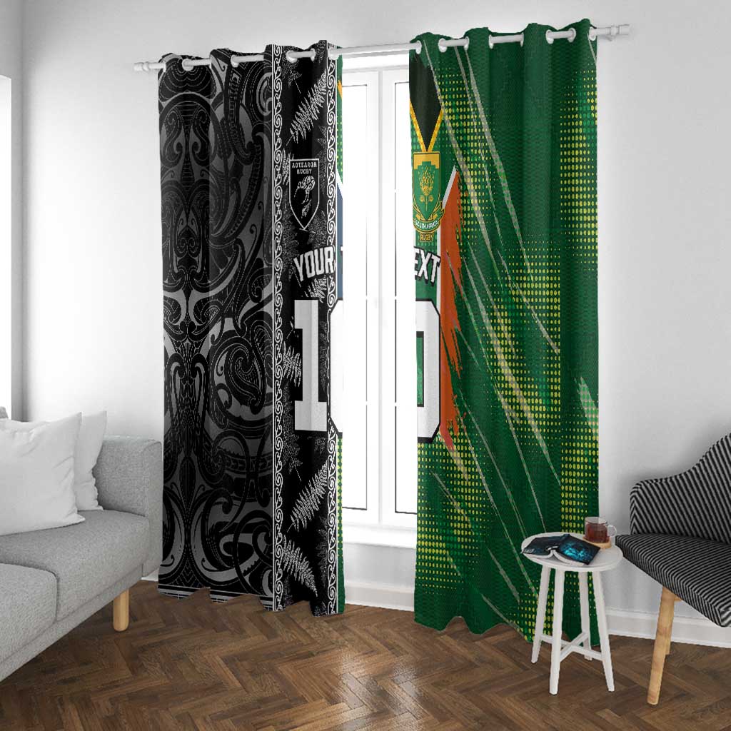 Custom Aotearoa South Africa Rugby Freedom Cup Window Curtain Maori Silver Fern Art and Sporty Flag SA - African Pride