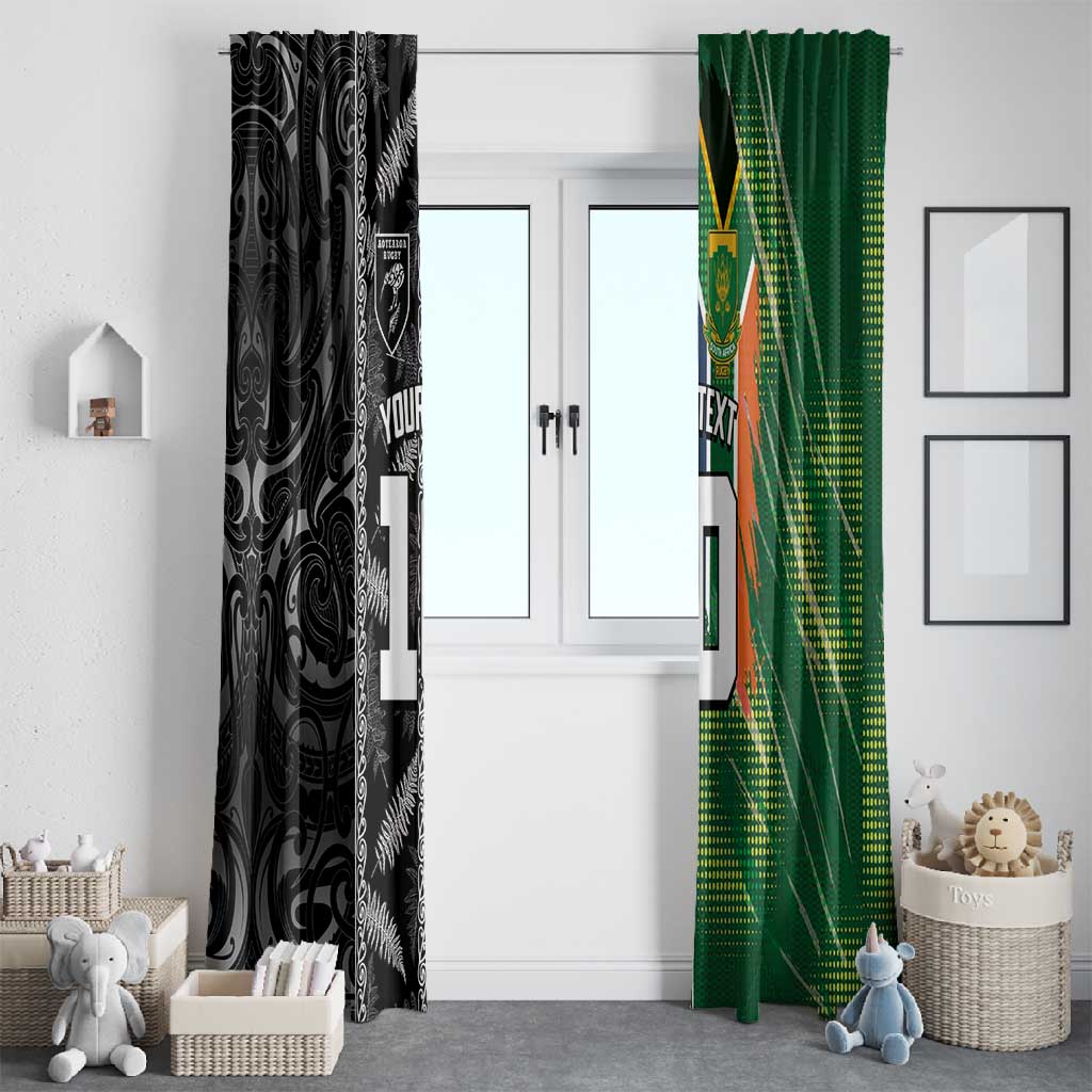 Custom Aotearoa South Africa Rugby Freedom Cup Window Curtain Maori Silver Fern Art and Sporty Flag SA - African Pride