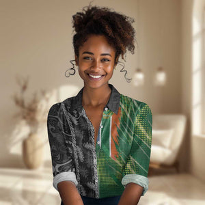Custom Aotearoa South Africa Rugby Freedom Cup Women Casual Shirt Maori Silver Fern Art and Sporty Flag SA - African Pride