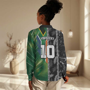 Custom Aotearoa South Africa Rugby Freedom Cup Women Casual Shirt Maori Silver Fern Art and Sporty Flag SA - African Pride
