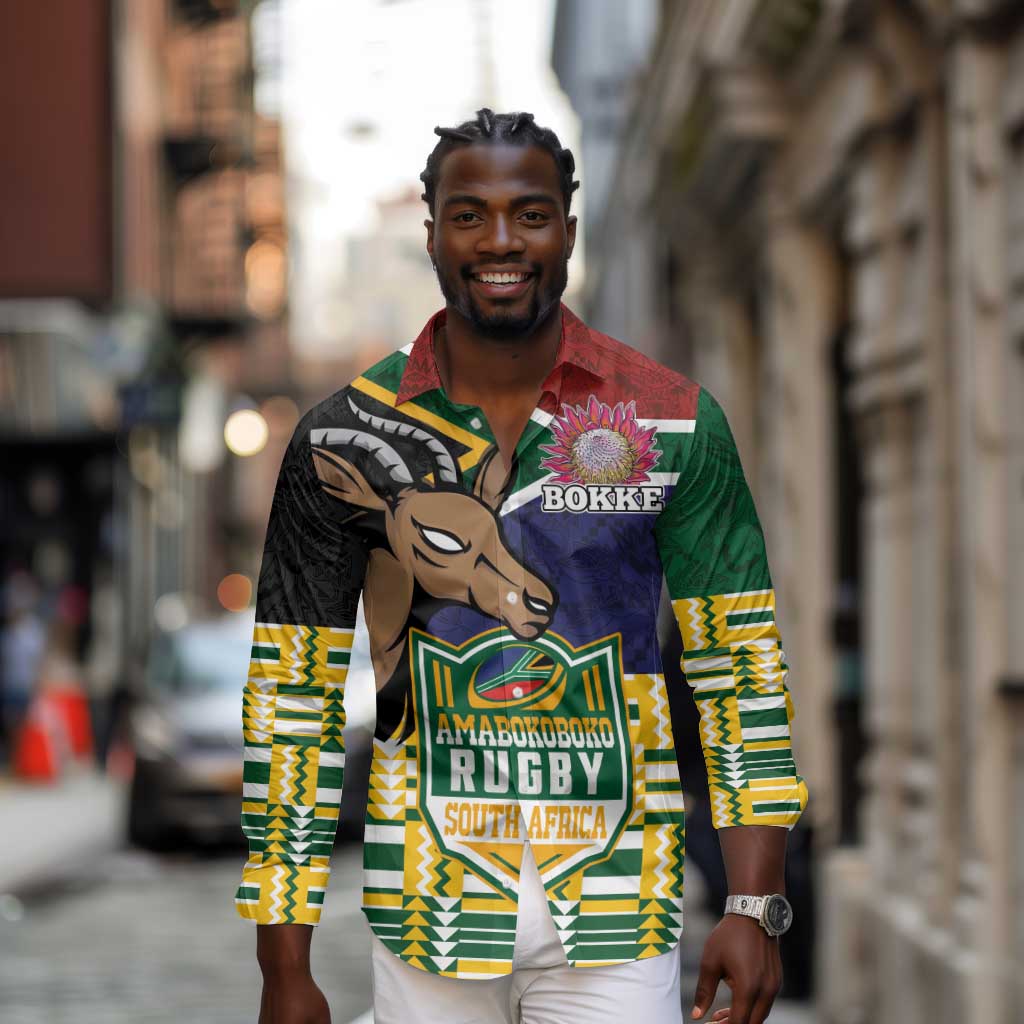 South Africa Rugby Long Sleeve Button Shirt Go Bokke-Amabokoboko Spirit - African Pride