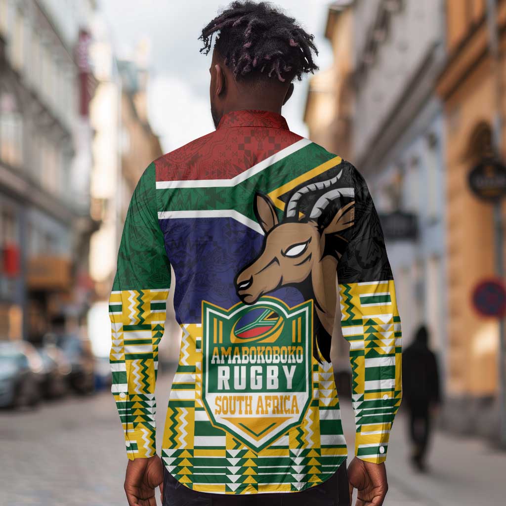 South Africa Rugby Long Sleeve Button Shirt Go Bokke-Amabokoboko Spirit - African Pride