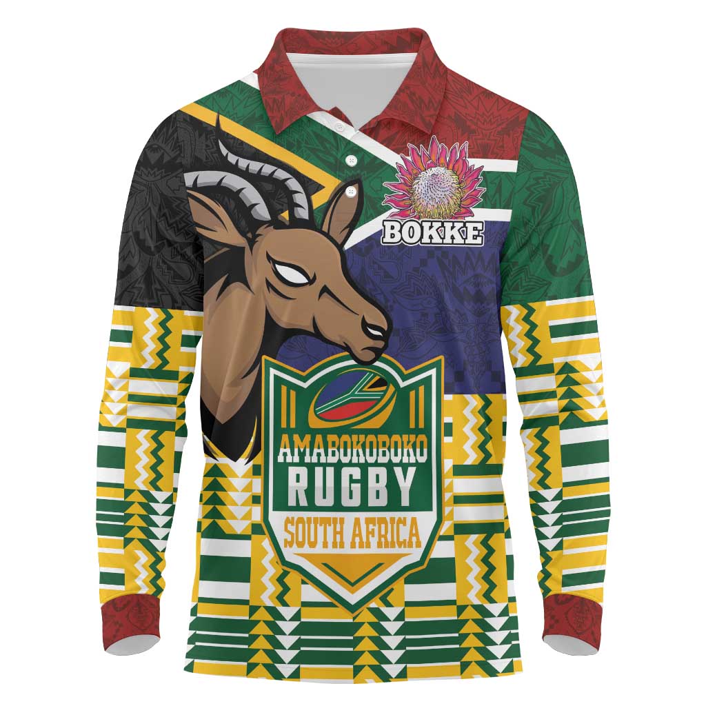 South Africa Rugby Long Sleeve Polo Shirt Go Bokke-Amabokoboko Spirit - African Pride