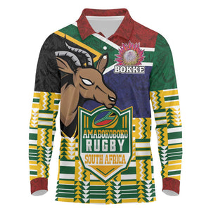 South Africa Rugby Long Sleeve Polo Shirt Go Bokke-Amabokoboko Spirit - African Pride