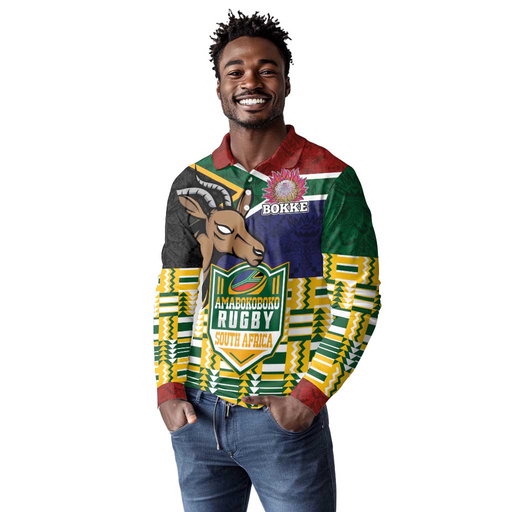 South Africa Rugby Long Sleeve Polo Shirt Go Bokke-Amabokoboko Spirit - African Pride