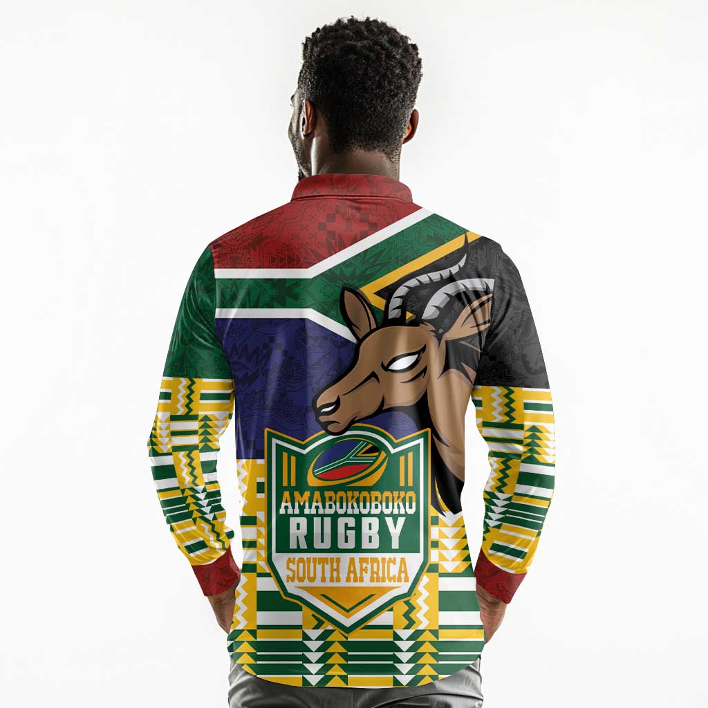 South Africa Rugby Long Sleeve Polo Shirt Go Bokke-Amabokoboko Spirit - African Pride