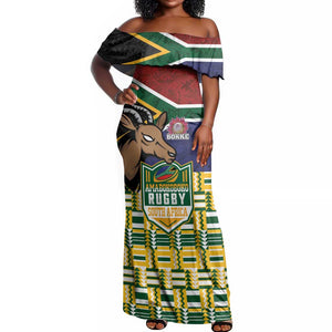 South Africa Rugby Off Shoulder Maxi Dress Go Bokke-Amabokoboko Spirit - African Pride