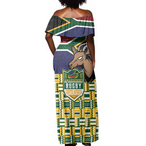 South Africa Rugby Off Shoulder Maxi Dress Go Bokke-Amabokoboko Spirit - African Pride