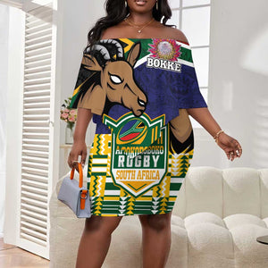 South Africa Rugby Off Shoulder Short Dress Go Bokke-Amabokoboko Spirit - African Pride