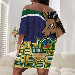 South Africa Rugby Off Shoulder Short Dress Go Bokke-Amabokoboko Spirit - African Pride