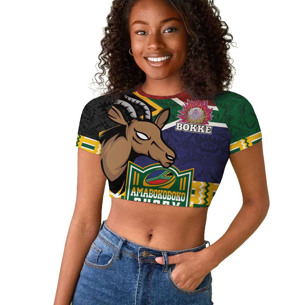 South Africa Rugby Raglan Cropped T shirt Go Bokke-Amabokoboko Spirit - African Pride