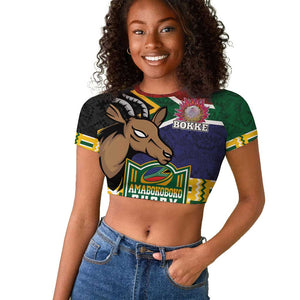 South Africa Rugby Raglan Cropped T shirt Go Bokke-Amabokoboko Spirit - African Pride