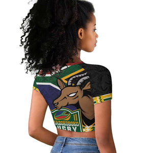 South Africa Rugby Raglan Cropped T shirt Go Bokke-Amabokoboko Spirit - African Pride