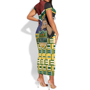 South Africa Rugby Short Sleeve Bodycon Dress Go Bokke-Amabokoboko Spirit - African Pride