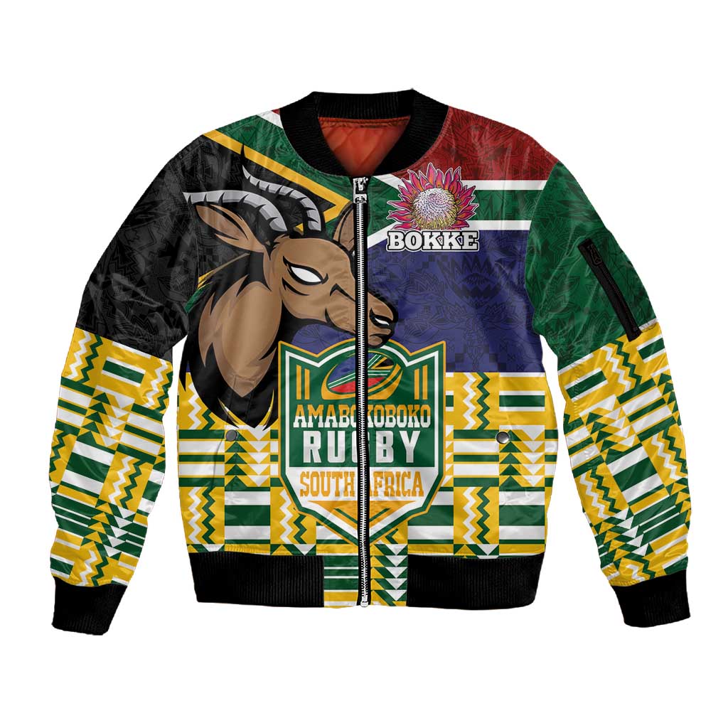 South Africa Rugby Sleeve Zip Bomber Jacket Go Bokke-Amabokoboko Spirit - African Pride
