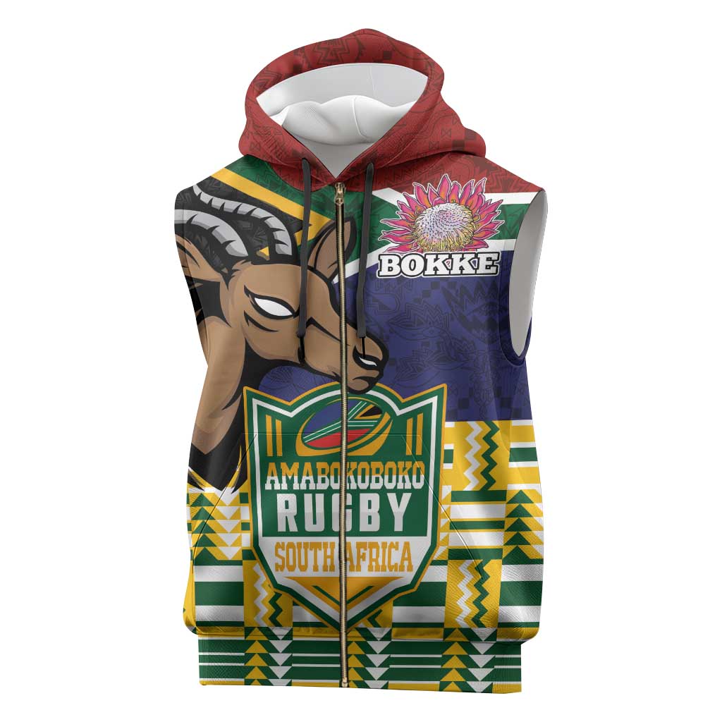 South Africa Rugby Sleeveless Zip Hoodie Go Bokke-Amabokoboko Spirit - African Pride