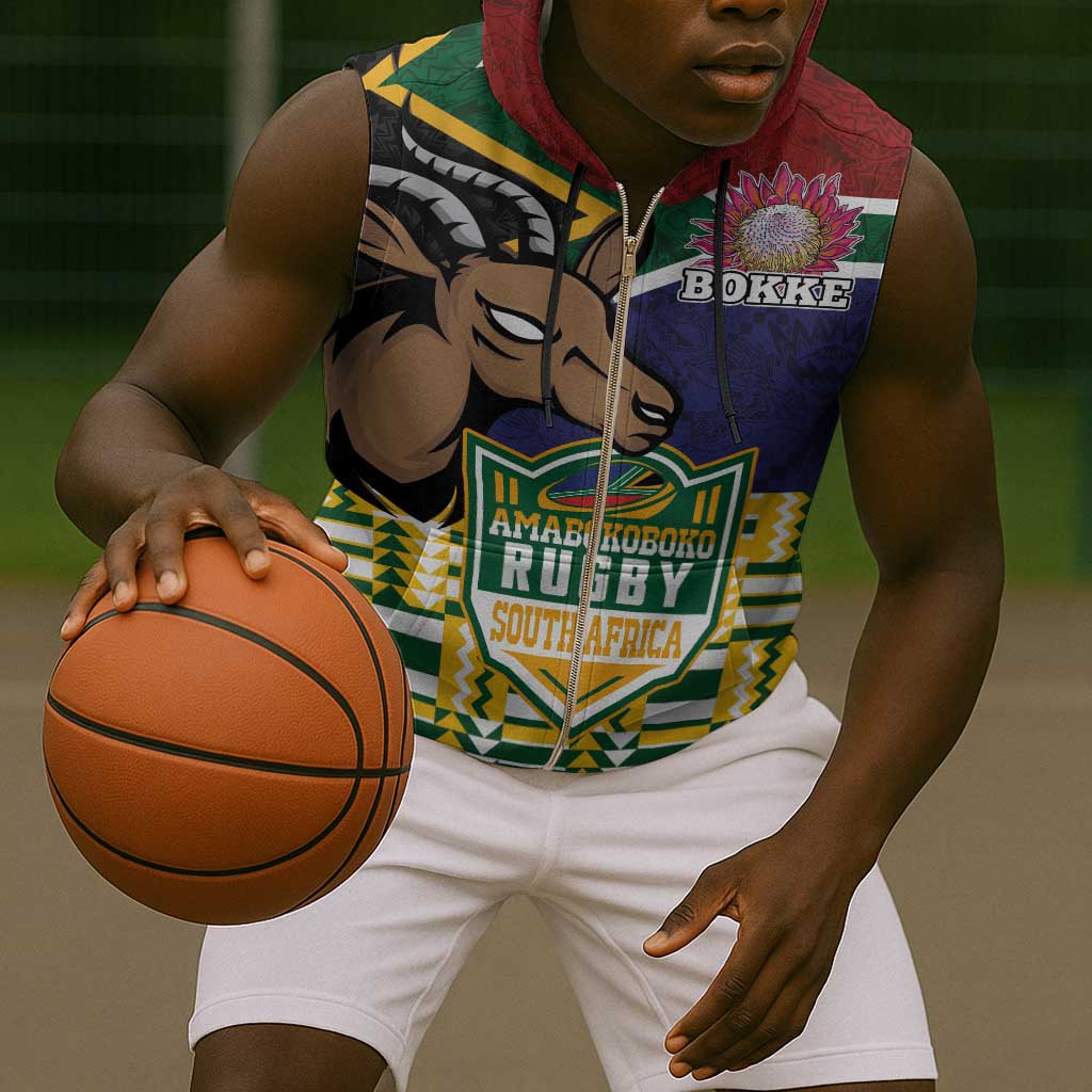 South Africa Rugby Sleeveless Zip Hoodie Go Bokke-Amabokoboko Spirit - African Pride