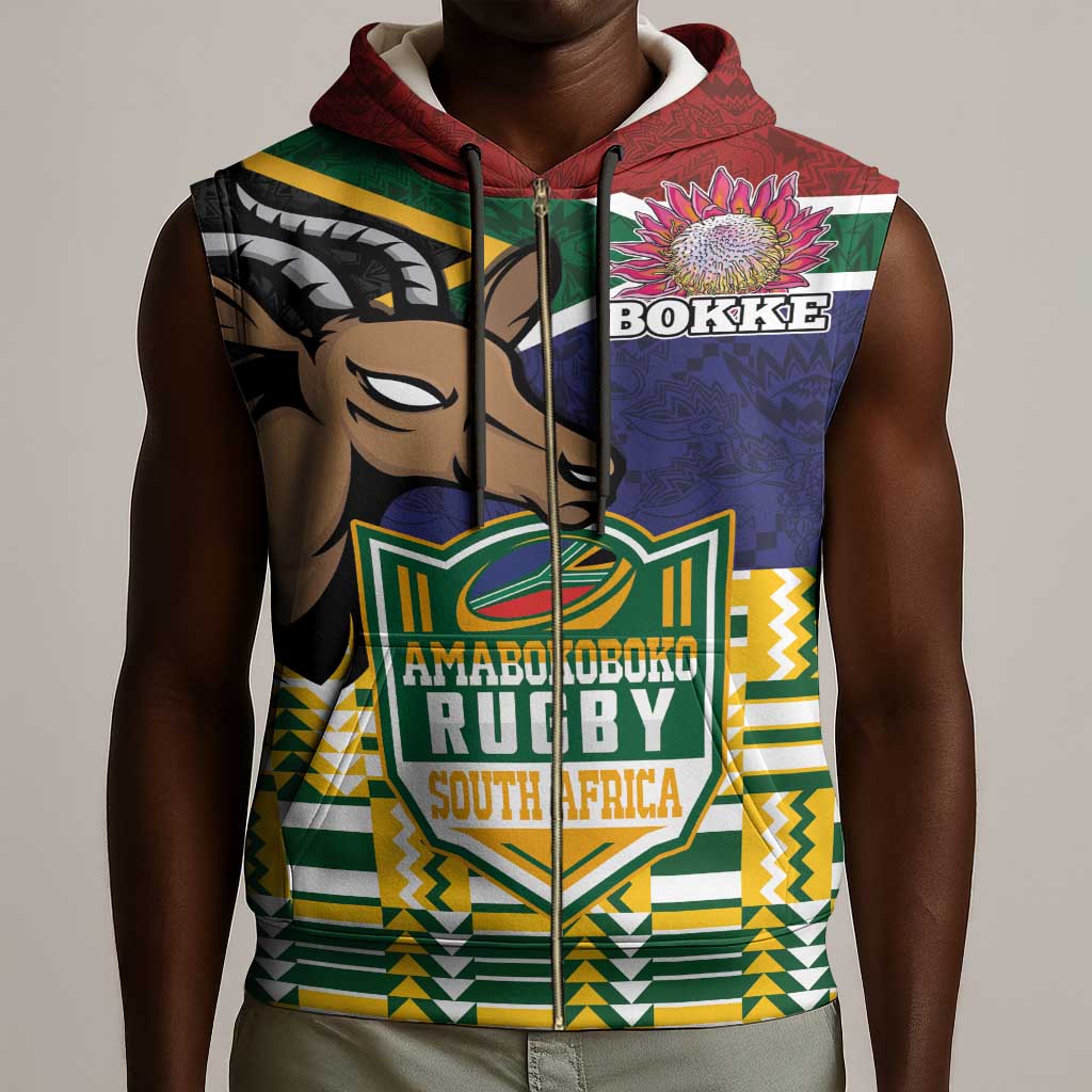 South Africa Rugby Sleeveless Zip Hoodie Go Bokke-Amabokoboko Spirit - African Pride