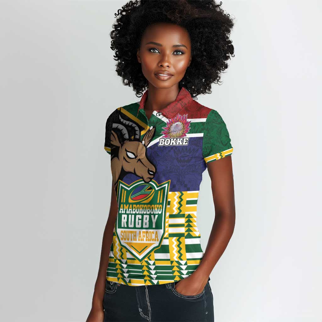 South Africa Rugby Women Polo Shirt Go Bokke-Amabokoboko Spirit - African Pride
