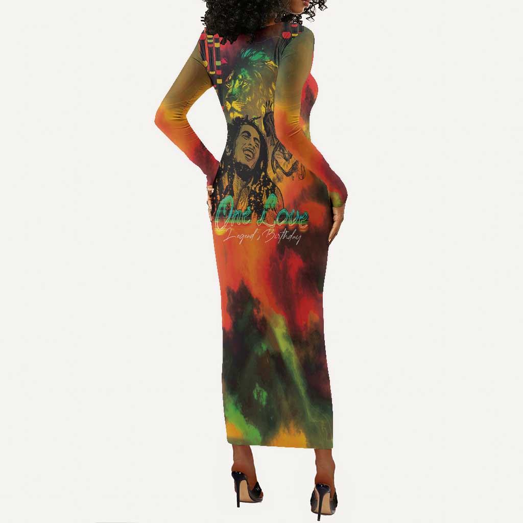 Afro-Jamaican Reggae Legend's Birthday Long Sleeve Bodycon Dress One Love Jamaica LT03