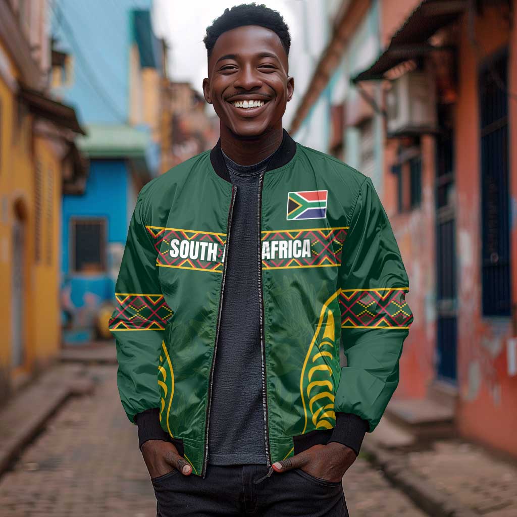 Custom South Africa Rugby Bomber Jacket Springboks Spirit and King Protea