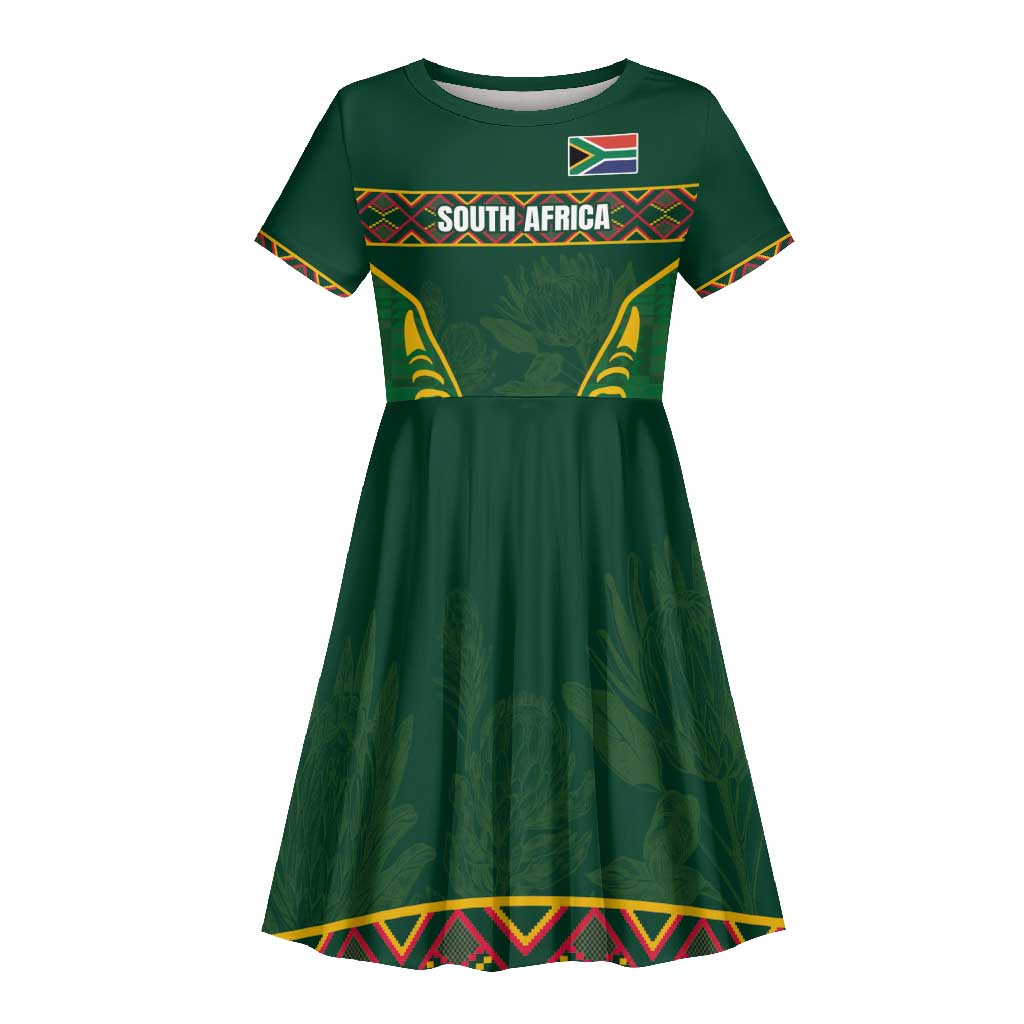 Custom South Africa Rugby Kid Short Sleeve Dress Springboks Spirit and King Protea