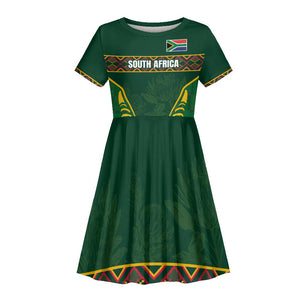 Custom South Africa Rugby Kid Short Sleeve Dress Springboks Spirit and King Protea