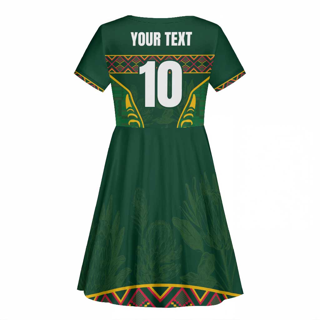 Custom South Africa Rugby Kid Short Sleeve Dress Springboks Spirit and King Protea