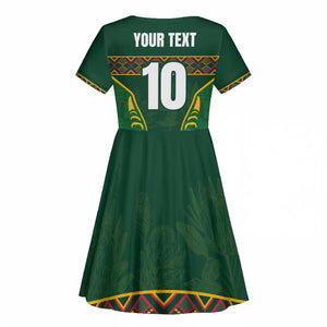 Custom South Africa Rugby Kid Short Sleeve Dress Springboks Spirit and King Protea