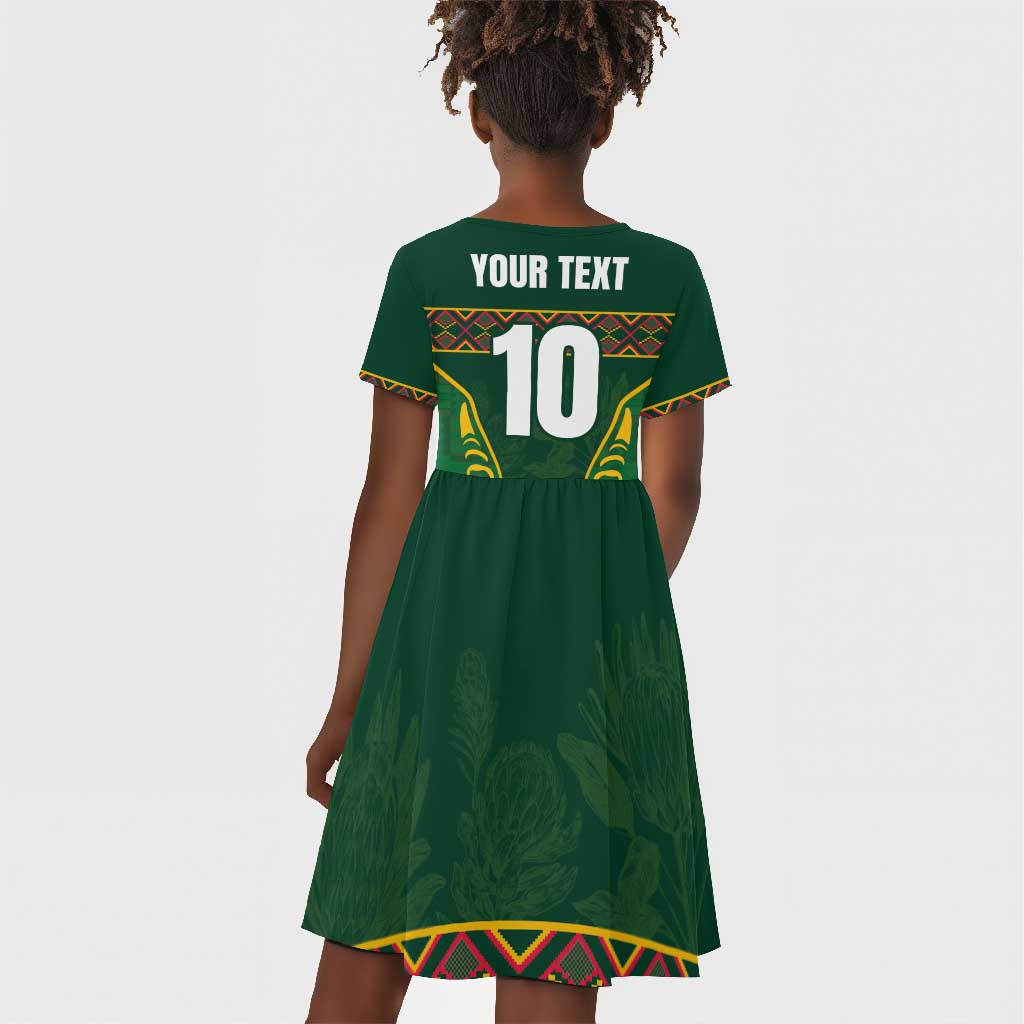 Custom South Africa Rugby Kid Short Sleeve Dress Springboks Spirit and King Protea