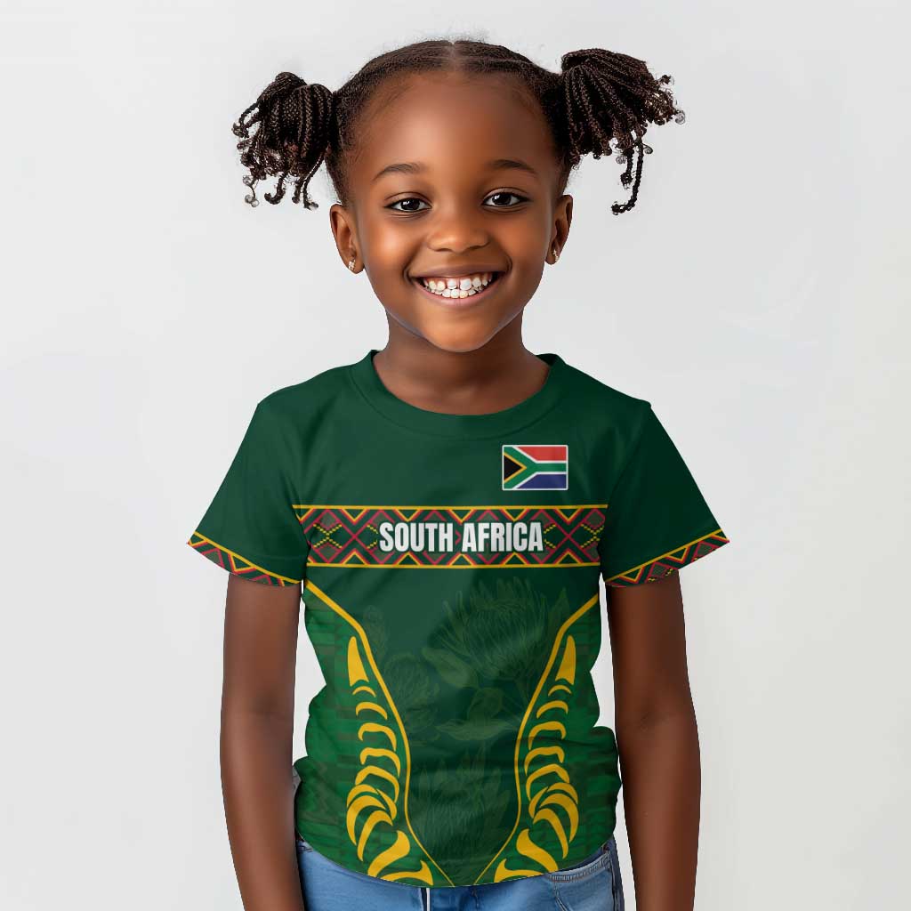 Custom South Africa Rugby Kid T shirt Springboks Spirit and King Protea