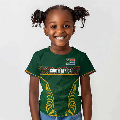 Custom South Africa Rugby Kid T shirt Springboks Spirit and King Protea